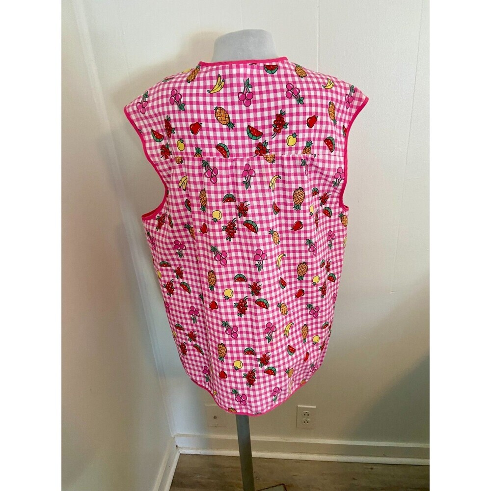 VTG Private Moments Pearl Snap House Dress Apron Smock Fruit 2XL Gingham Cotton - Picture 13 of 15